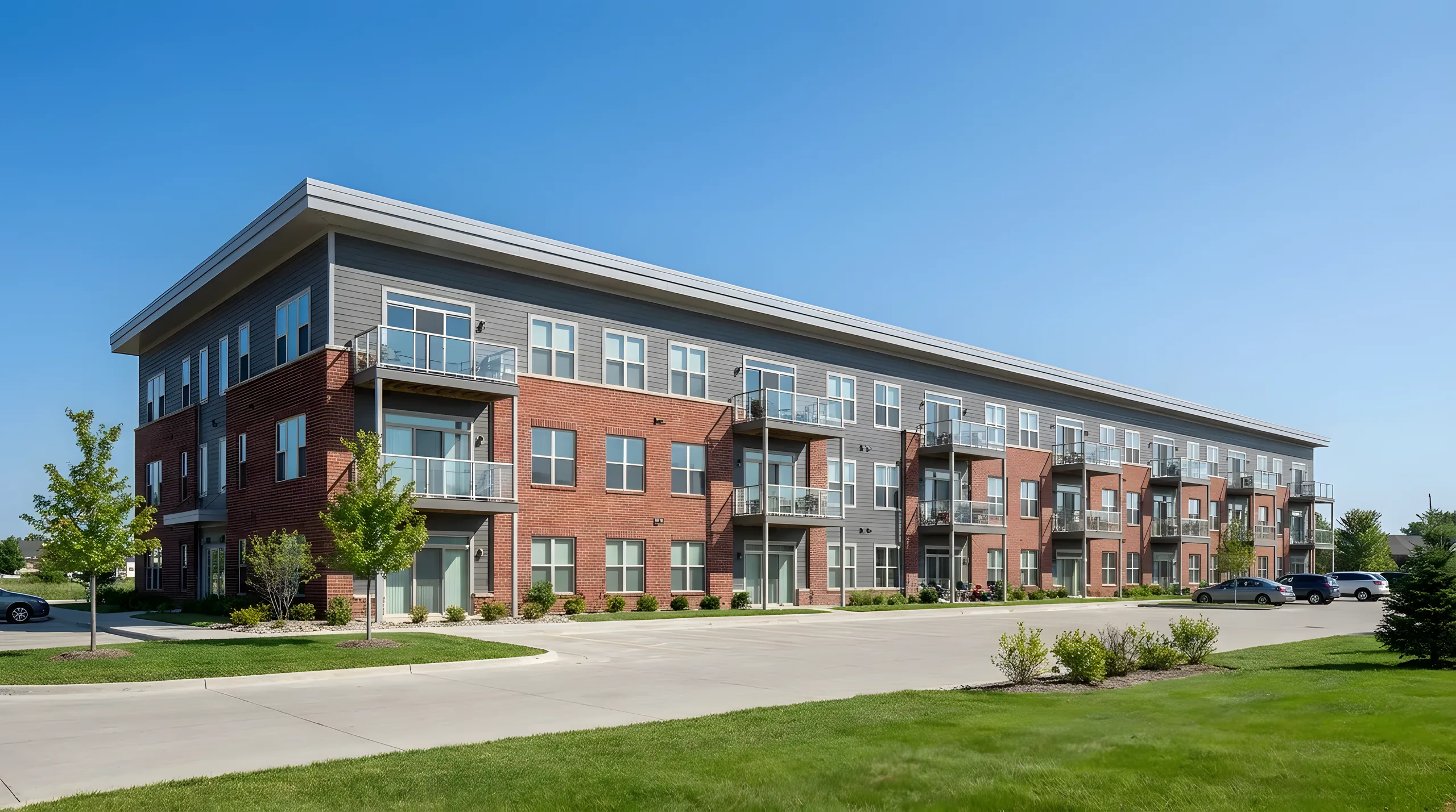 Three-story apartment building with balconies