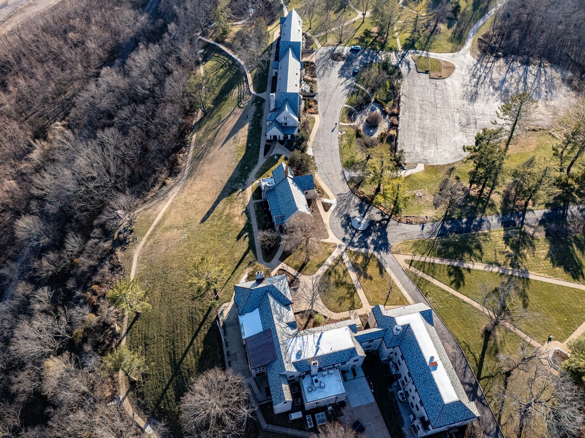 The full retreat campus from the air in winter